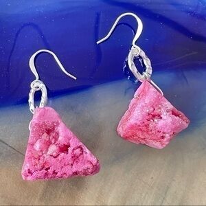 2/$29 Handmade Sparkly Pink Dyed Raw Geode Druzy Earrings Y2K 90s 80s Neon